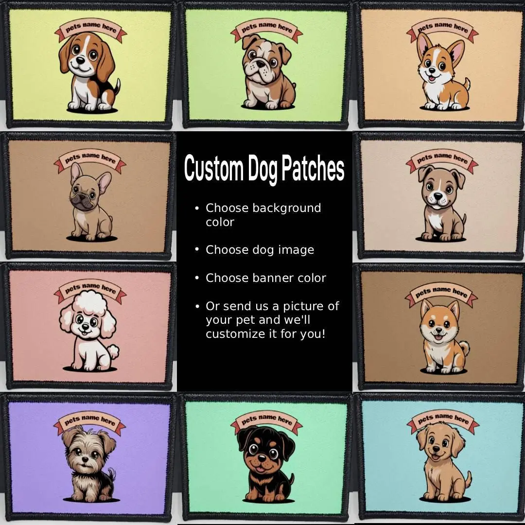 Custom Pet Morale Patches Custom Dog Puppy Patch Cartoon Art 2x3 inch (choose)