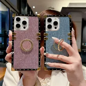 Glitter Phone Case with Ring Holder, Fashion Phone Protective Case, Smartphone Accessory Compatible with iPhone 11 12 13 14 15 Pro Max, Cover, Casing