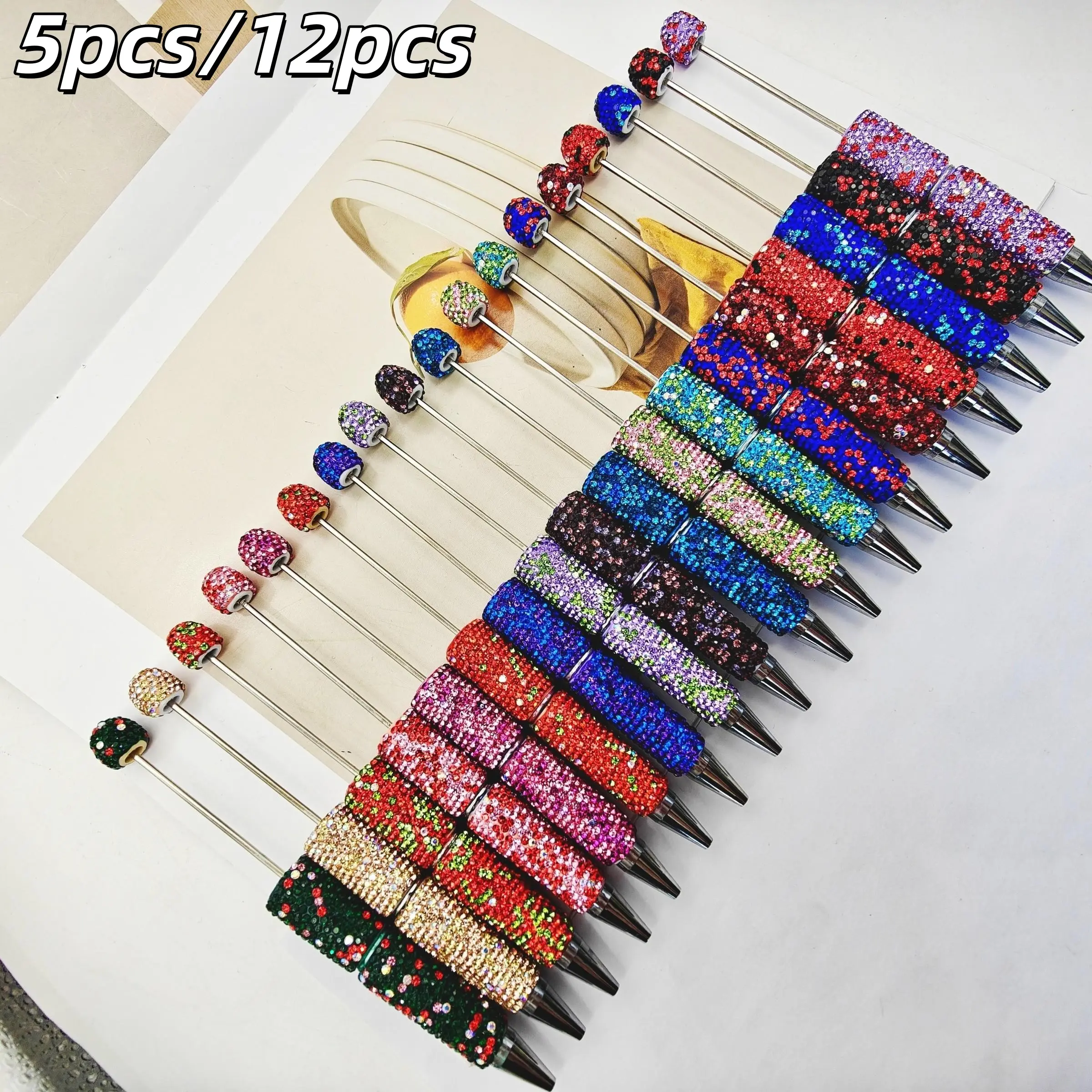 5pcs/12pcs Second Generation Starry Sky Beaded Pens, Multicolor Diamond Processing Ballpoint Pens, Office Decorative Pens, Holiday Party Creative Gifts, Glitter Ballpoint Pen, Unique Pens, Writing Pens, Aesthetic Pens, Pen Set