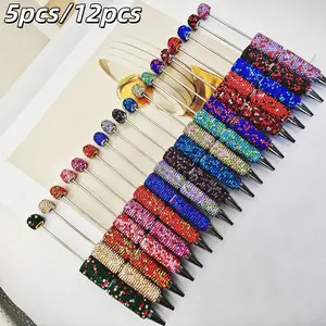 5pcs/12pcs Second Generation Starry Sky Beaded Pens, Multicolor Diamond Processing Ballpoint Pens, Office Decorative Pens, Holiday Party Creative Gifts, Glitter Ballpoint Pen, Unique Pens, Writing Pens, Pen Set