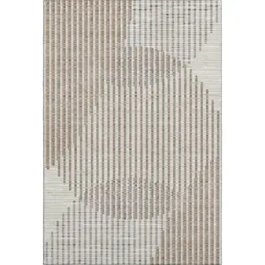 HomeRoots 678762 5 x 8 ft. Beige & Taupe Geometric Transitional Washable Machine Made Rectangle Area Rug with UV Protection