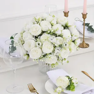 8 Artificial Peonies, Realistic Flowers with Stems, Bouquet of Peonies, Artificial Flower Arrangements, Used for Centerpiece Decoration on Dining Tables, Wedding Decoration, and Bridal Flower Arrangement (White)