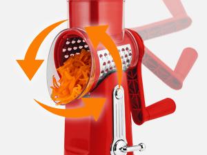 SUSTEAS Rotary Cheese Grater with Handle, 5 Replacement Blades, BPA Free, Built-in Strong Suction Base, 18/10 Stainless Steel Vegetable Slicer Kitchen Utensils