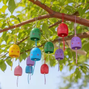 Cartoon Face Wind Chimes Set, 12 Pieces DIY Garden Decor, Cute Metal Bell Hanging Ornament, Outdoor Music Box for Home & Yard, Decorative Wind Chime