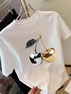 Gold Silver Cherry Tee - Pop Art Shirt, Optical Illusion Top, Designer Inspired Streetwear,Unisex - Personalized Short-Sleeved T-Shirt - Suitable for All Seasons - Ideal for Travel.