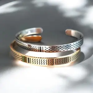 Stainless Steel Unisex Kuffiyeh Cuff, Gold and Silver Adjustable Fit