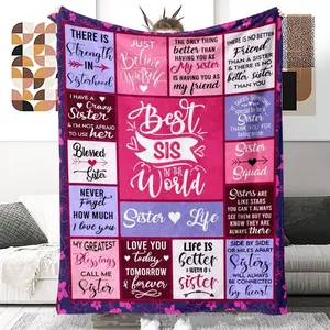 Best Sister Ever Letter Print Soft Warm Blanket, Slogan Print Blanket, 1 Count Soft and Comfortable Air-conditioned Room Throw, Warm Nap Blanket for Home, Office, Outdoor Camping