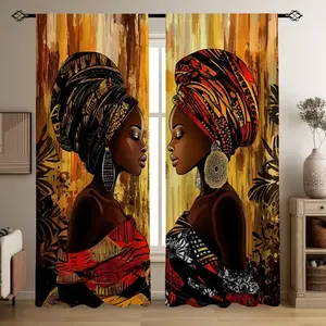 2 Piece African Beauty Print Curtains, Fashionable Rod Pocket Window Drapes for Bedroom and Living Room, Comfortable Atmosphere, Easy Installation