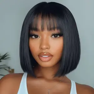 【Fresh Arrival】Tahikie 2x4 Bob Front Lace Human Hair Wigs With Bangs 180% Density Short Bob Wigs With Drawstring One-Step Closure Wear and Go Glueless Wigs 100% Brazilian Virgin Human Hair Wigs for Women #TikTokShopHolidayHau #Summervibes