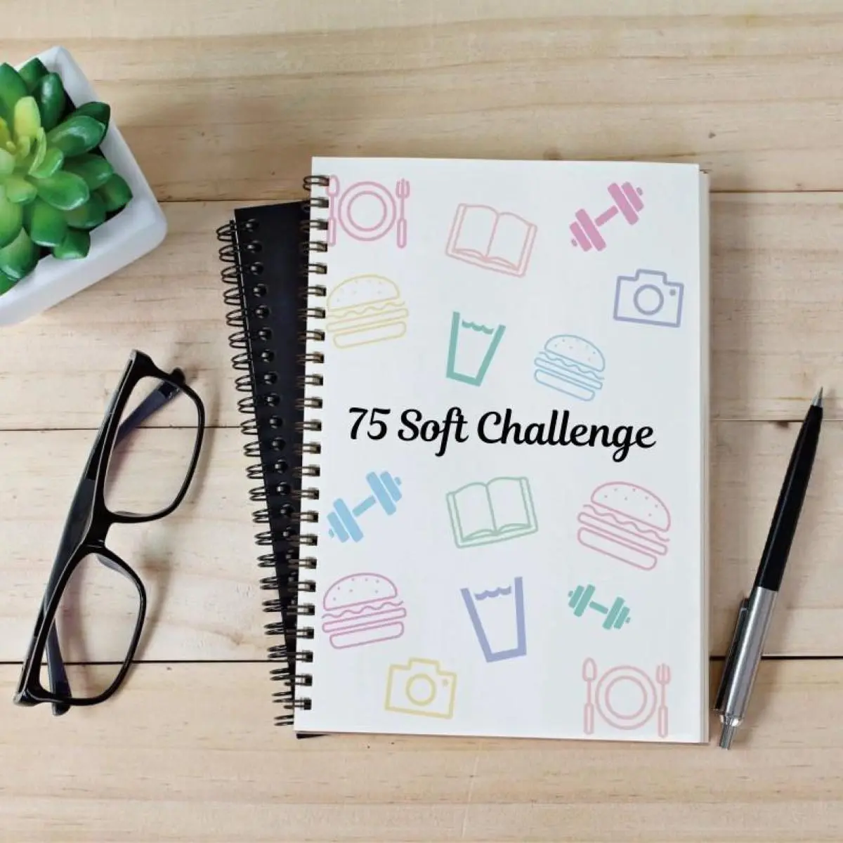 75 Soft Challenge Journal, Daily Habit Tracker, Fitness & Wellness Planner, Meal Water Mood Reading Log, Weight Loss Progress Notebook, Self Care Spiral Journal
