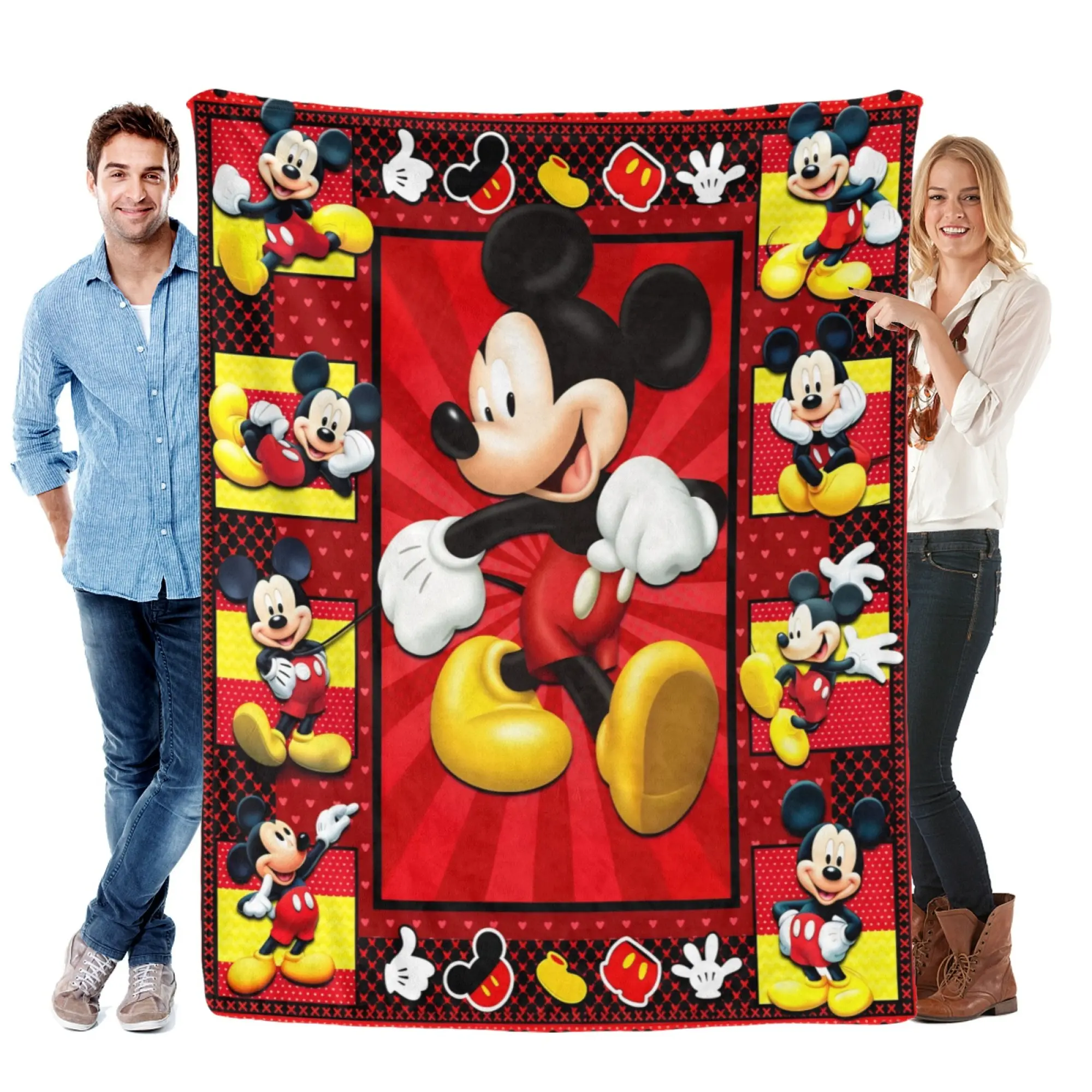 [SummerVibes] DISNEY CLASSIC Mickey Mouse Flannel Blanket, Soft 2D Cartoon Print Throw for Kids Bedroom, Couch & Office Nap