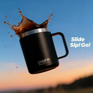 ENSFTF Portable Insulated Bottle 13.5 oz Food Grade 304 Stainless  Double-Wall Vacuum, Double-Mouth. Straw & Handle, Leak-Proof, Fits Car Cup Holders – Office/Christmas Gift for Coffee/Tea