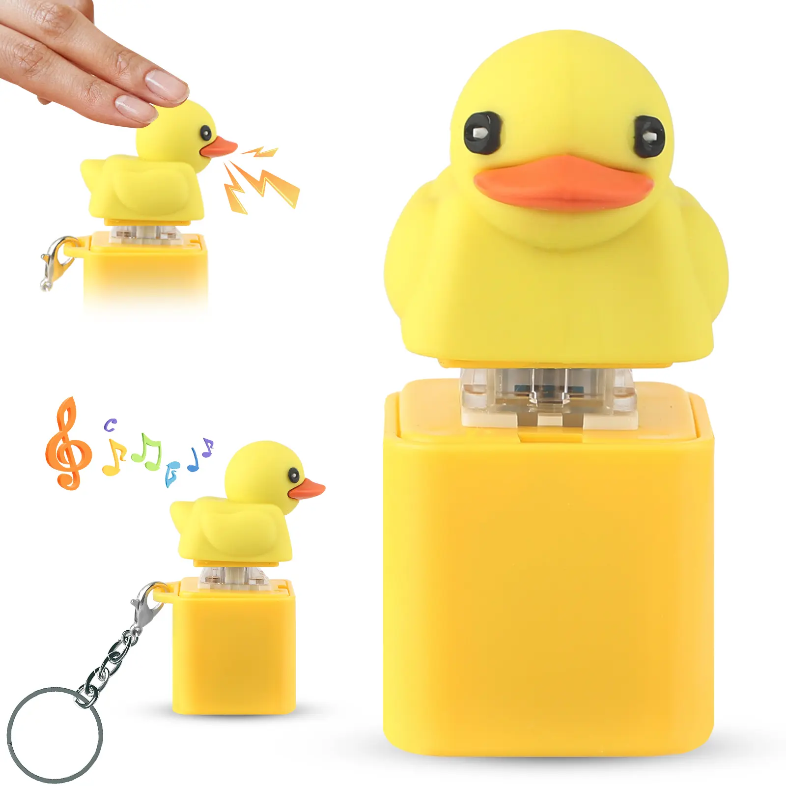 Quacking Duck Keychain Duck Quacking Fidget , Duck Keyboard Keycaps That Quack Stress Reliever with Colorful Lights, Portable and Fun Anxiety Relief