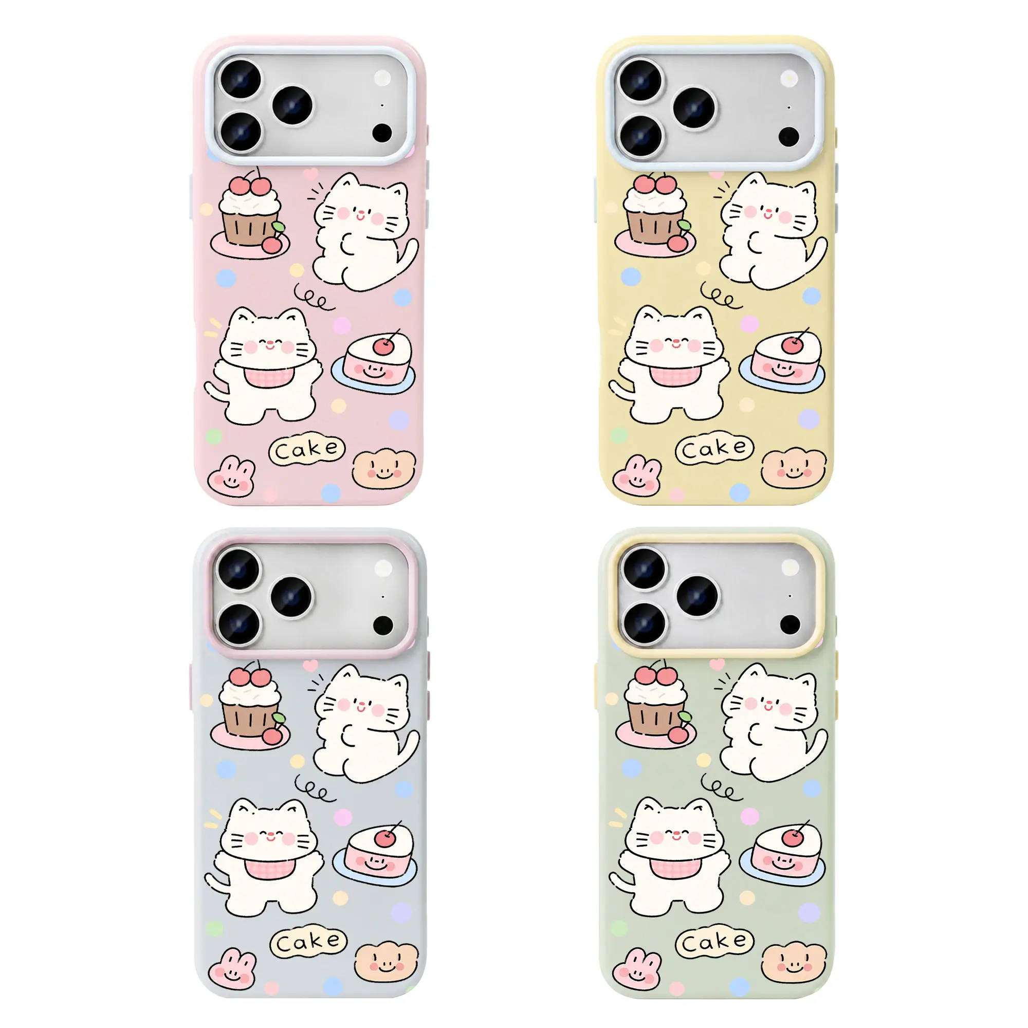 Kawaii Cute Cat Cake Phone Case Dessert Cartoon Pattern For iPhone 13 14 15 16 17 18 Pro Max Series Pastel Soft Girl Aesthetic Soft TPU Shockproof Protective Case