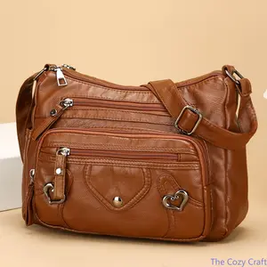 Women’s Multi-Pocket Crossbody Bag, Soft Leather Shoulder Purse, Large Capacity Organizer Handbag, Lightweight Casual Everyday Bag, Stylish Travel & Work Tote with Multiple Compartments