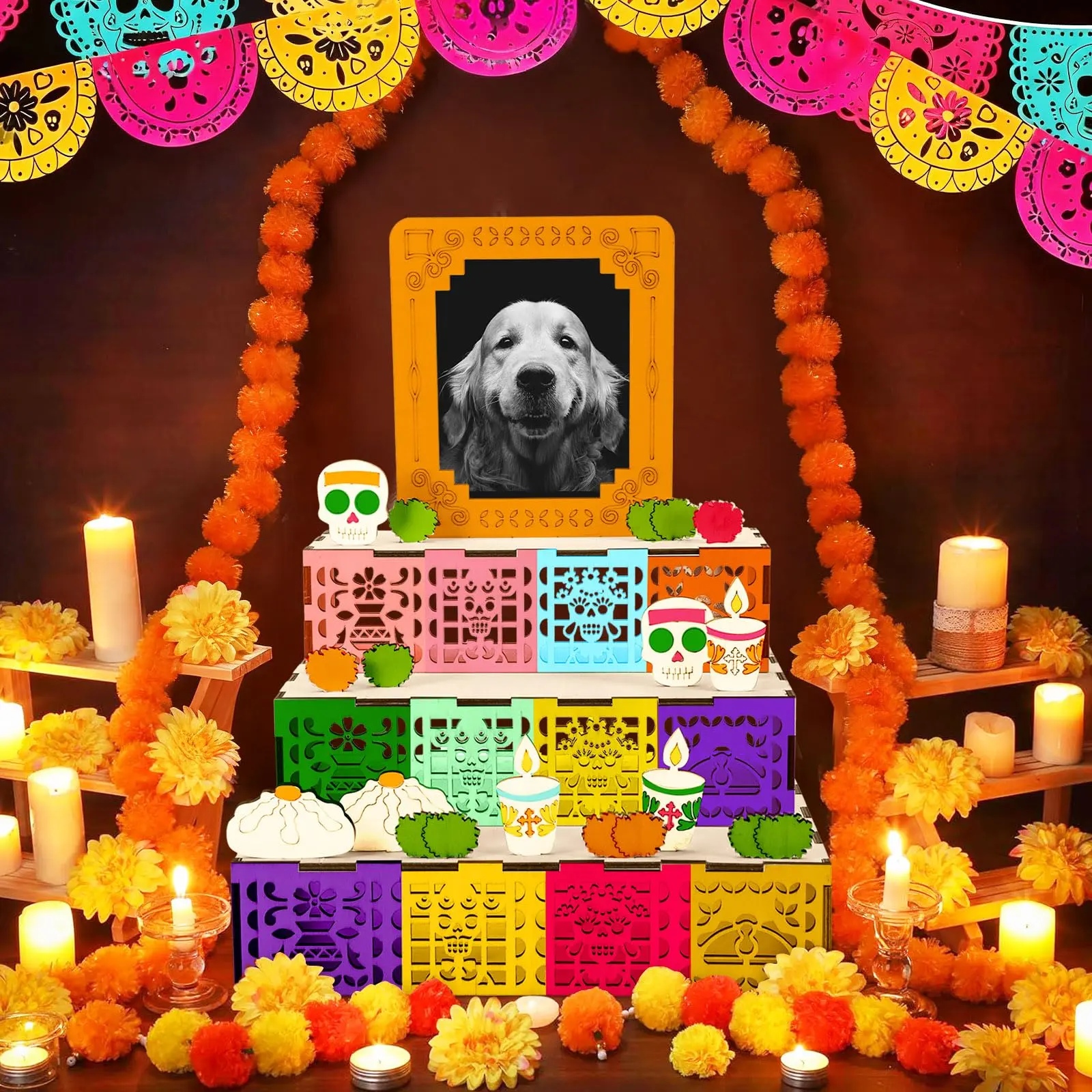 Dia De Los Muertos Altar Decor DIY Ofrenda Mexicana Picture Frame with Painting Kit Day of the Dead Wood Box Remembrance Memory Love Shadow Box for Home School DIY Project Table Decorations Halloween Decor