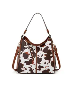 Women's Elegant Cow Print Zipper Shoulder Bag, Fashionable Colorblock Handbag, Casual Trendy Versatile High-quality Daily Commuting Bag, Casual Trendy Purses