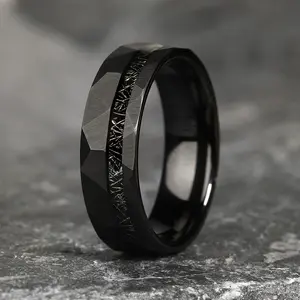 Tungsten Meteorite Ring |The Black Panther |GentleBands| Black Ring, Hammered Texture, Brushed Finish, 8Mm Width, Comfort Fit | Men'S Wedding Bands