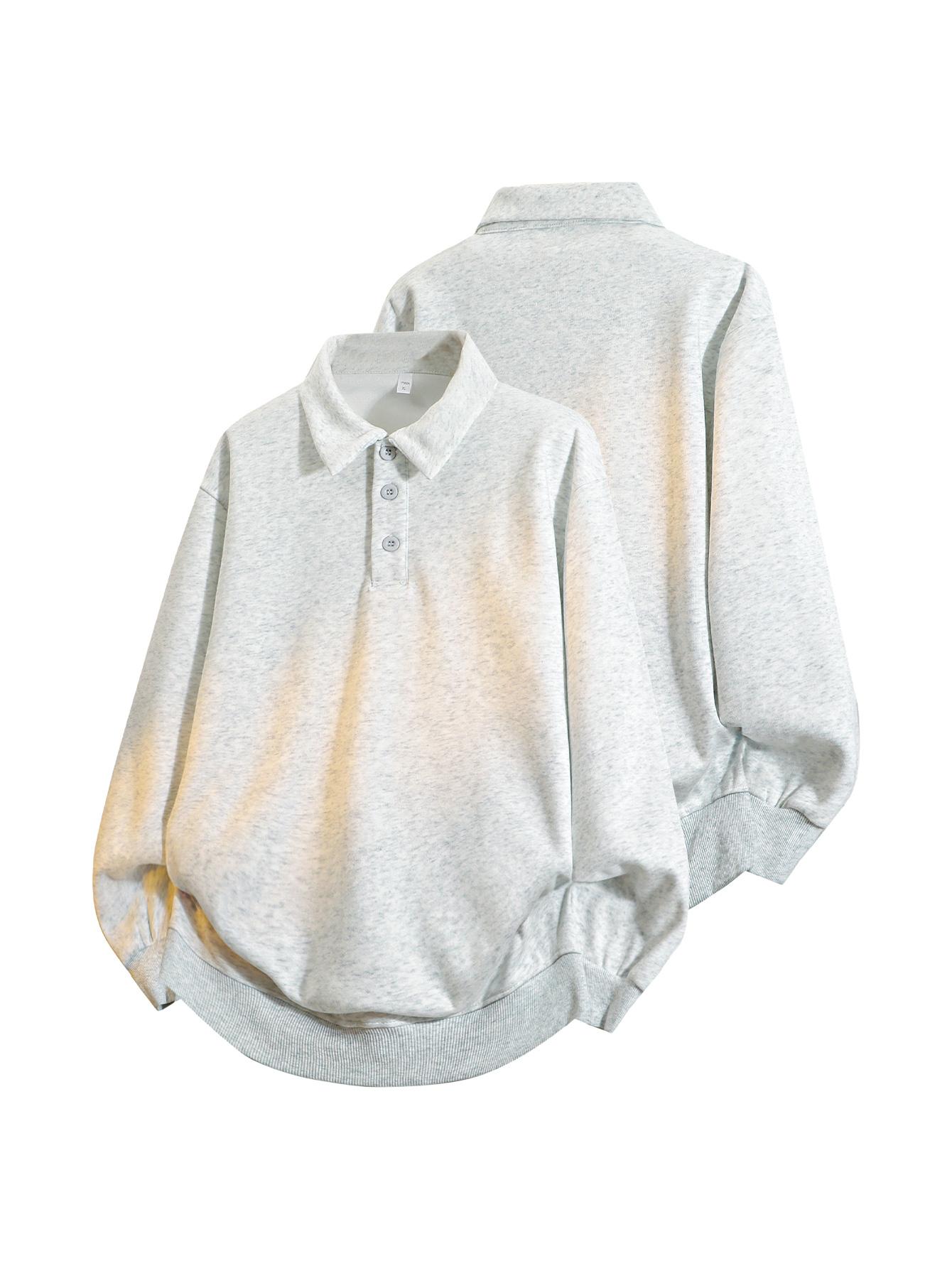 CCCMAI Men's Regular Fit Casual Comfy Long Sleeve Half Button Turn-Down Collar Polo Shirt for Spring Fall Breathable Fashion Solid Tops Menswear Plain