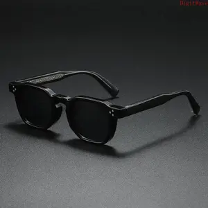 Vintage Square Frame Sunglasses, Black Acetate Frame with Rivet-Detailed Temples, Dark Tinted Lenses & Rimless-Inspired Design, Trendy Fashion Eyewear Perfect for Daily Wear, Street Style & Casual Outfits