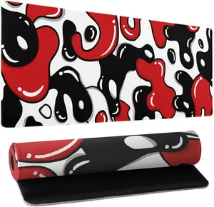 Japanese Anime Geometric Gaming Mouse Pad XL 31.5x11.8 Inch Red Black White Japanese Mouse Mat Desk Mat Extended Large Mousepad With Non-Slip Rubber Base Stitched Edge Mousepad for Work Gaming Desktop