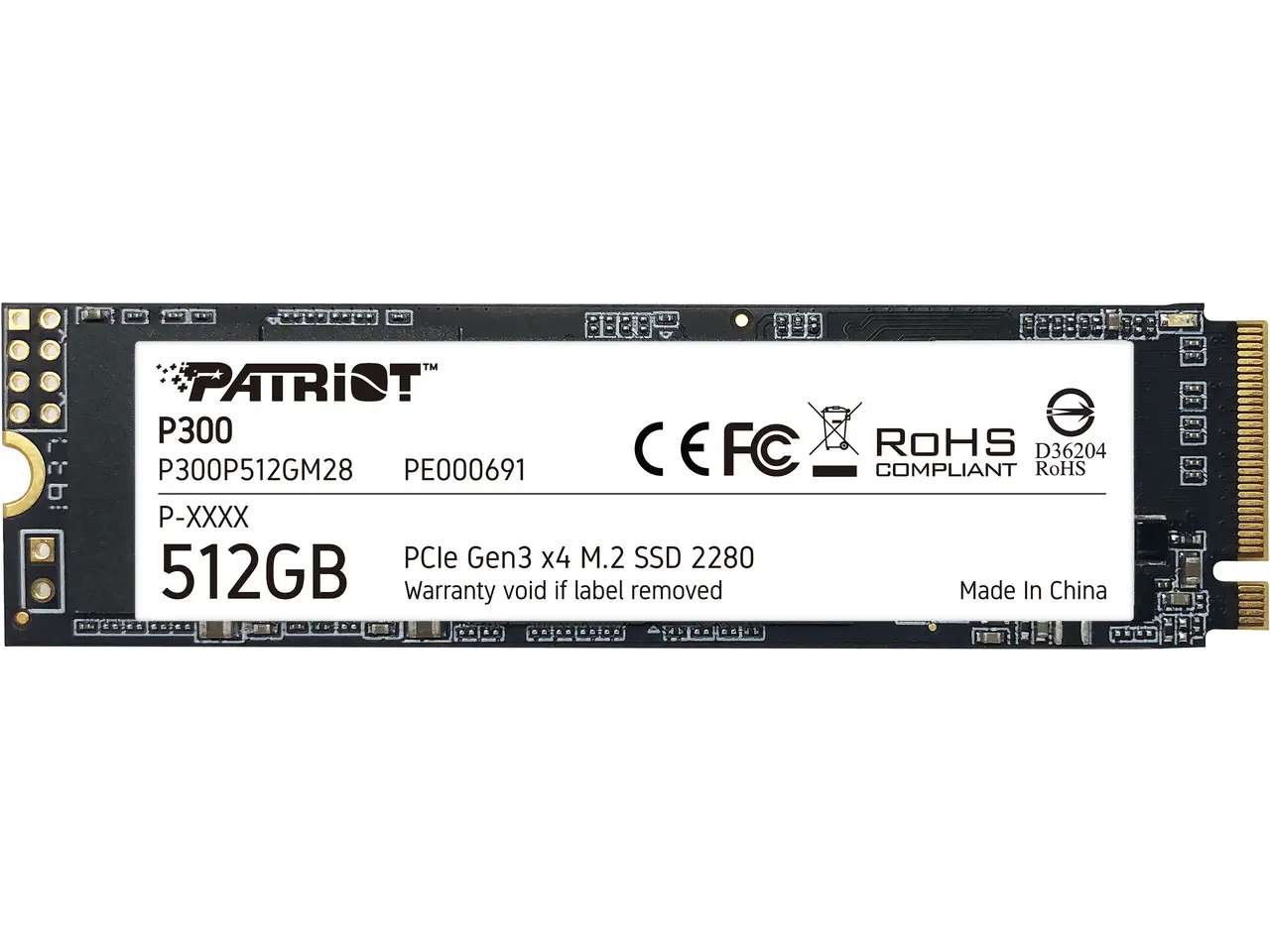 Patriot P300 M.2 2280 512GB PCIe Gen3 x4, NVMe 1.3 Internal Solid State Drive (SSD) P300P512GM28