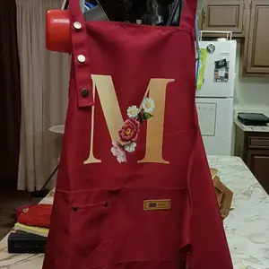 Waterproof Initial Letter Pattern Apron with Pocket, 1 Count Adjustable Shoulder-Strap Professional Apron for Cooking, Gardening, Painting and Baking, Kitchen Cooking Aprons