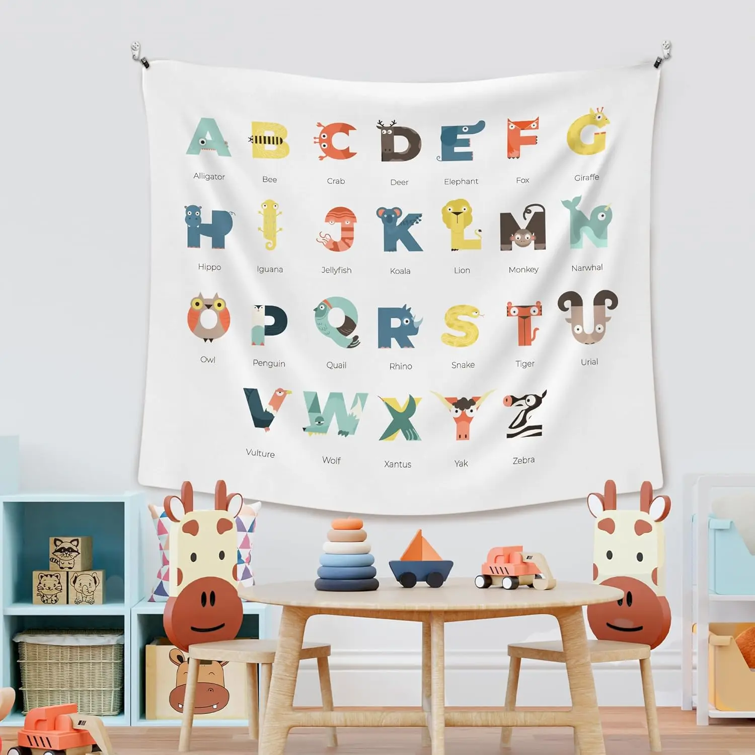 1 piece Alphabet Baby Room Wall Tapestry, ABC Alphabet Animal Baby Room Wall Tapestry, Bedroom Hanging, Children's Tapestry Art Deco Baby Room Toddler Room Classroom Game Room