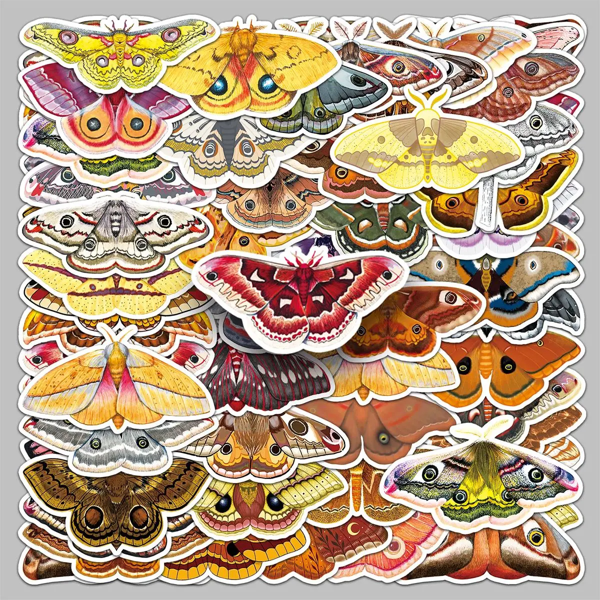 Cartoon Moth Pattern Sticker, 50pcs/set Creative Butterfly Sticker, DIY Decorative Sticker for Laptop, Phone Case, Scrapbooking, Journal Making, Funny Stickers, Illustration Stickers