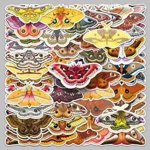 Cartoon Moth Pattern Sticker, 50pcs/set Creative Butterfly Sticker, DIY Decorative Sticker for Laptop, Phone Case, Scrapbooking, Journal Making, Funny Stickers