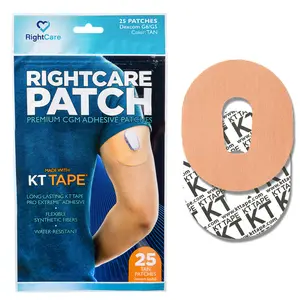 RightCare CGM Adhesive Patch made with KT Tape, Dexcom G6, Bag of 25