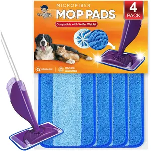 Wet Jet Pads Compatible with Swiffer WetJet Mop, 4 Pack Wet Jet Refills,  Wet Pads, Microfiber Mop Pad Refills for Floor Mopping and Cleaning, Wet & y Use Refills, Blue