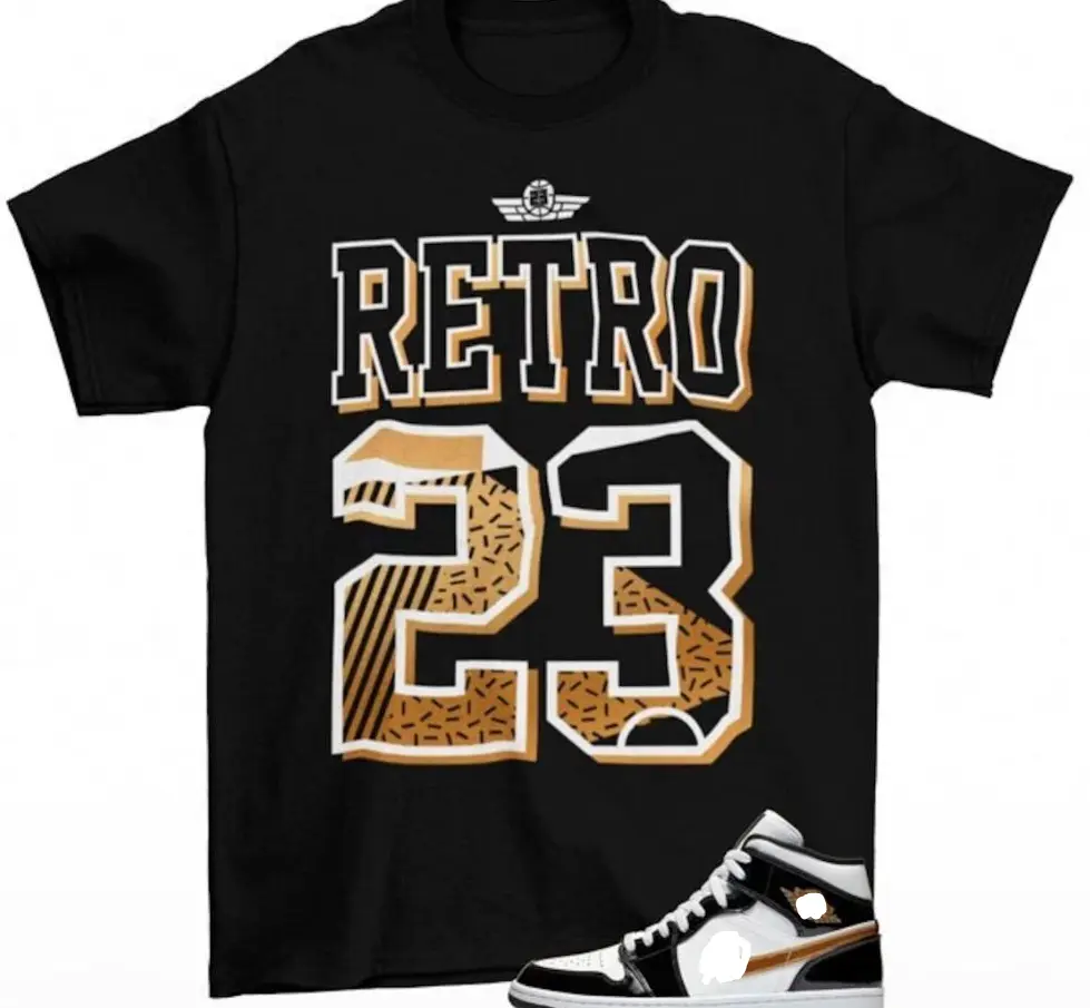 Retro 23 JD 1 Mid Black Gold Sneaker Matching Tee Shirt Retro 23 JD 1 Mid Black Gold Sneaker Matching Tee Shirt