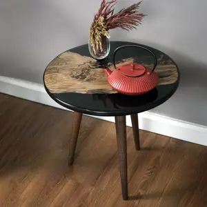 Black Walnut Epoxy Side Table With Tapered Legs