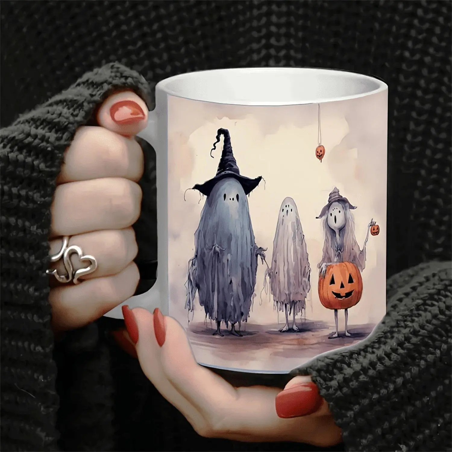 1pc 11 Oz Ceramic Coffee Cup, for halloween Spirit Mug, A Beautiful Gift, Adorable Little Ghost, Water Cup Ready for Halloween