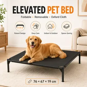 Elevated Dog Bed for Small Medium Dogs, Foldable Raised Pet Cot with Removable Oxford Cloth, Portable Indoor Outdoor Pet Bed, Easy Clean Cooling Dog Bed for Dogs & Cats
