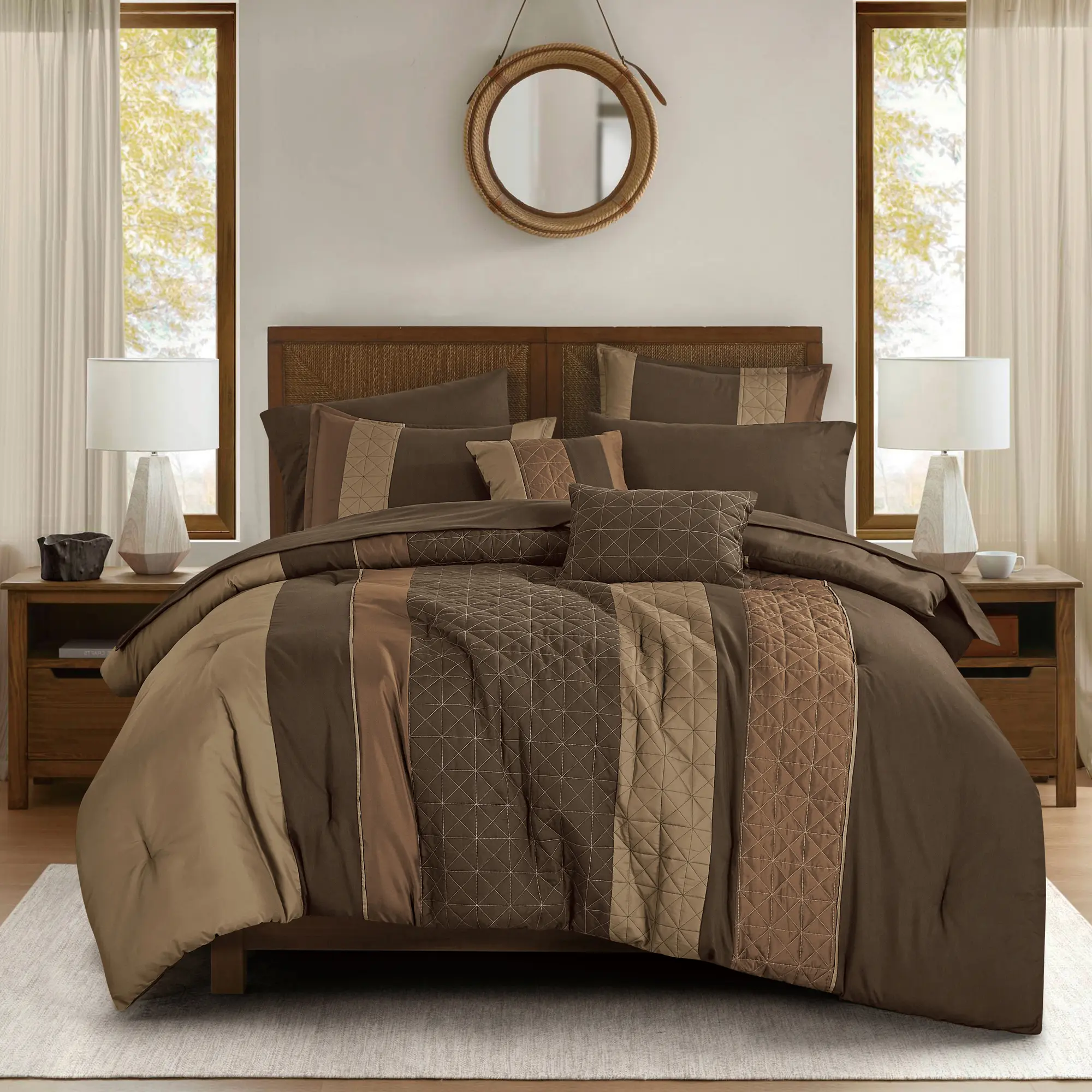 Luxury 9 Piece Comforter Set with Sheets, Embroidered Bedding Set, Soft Microfiber Bed in a Bag, Queen King Cal King