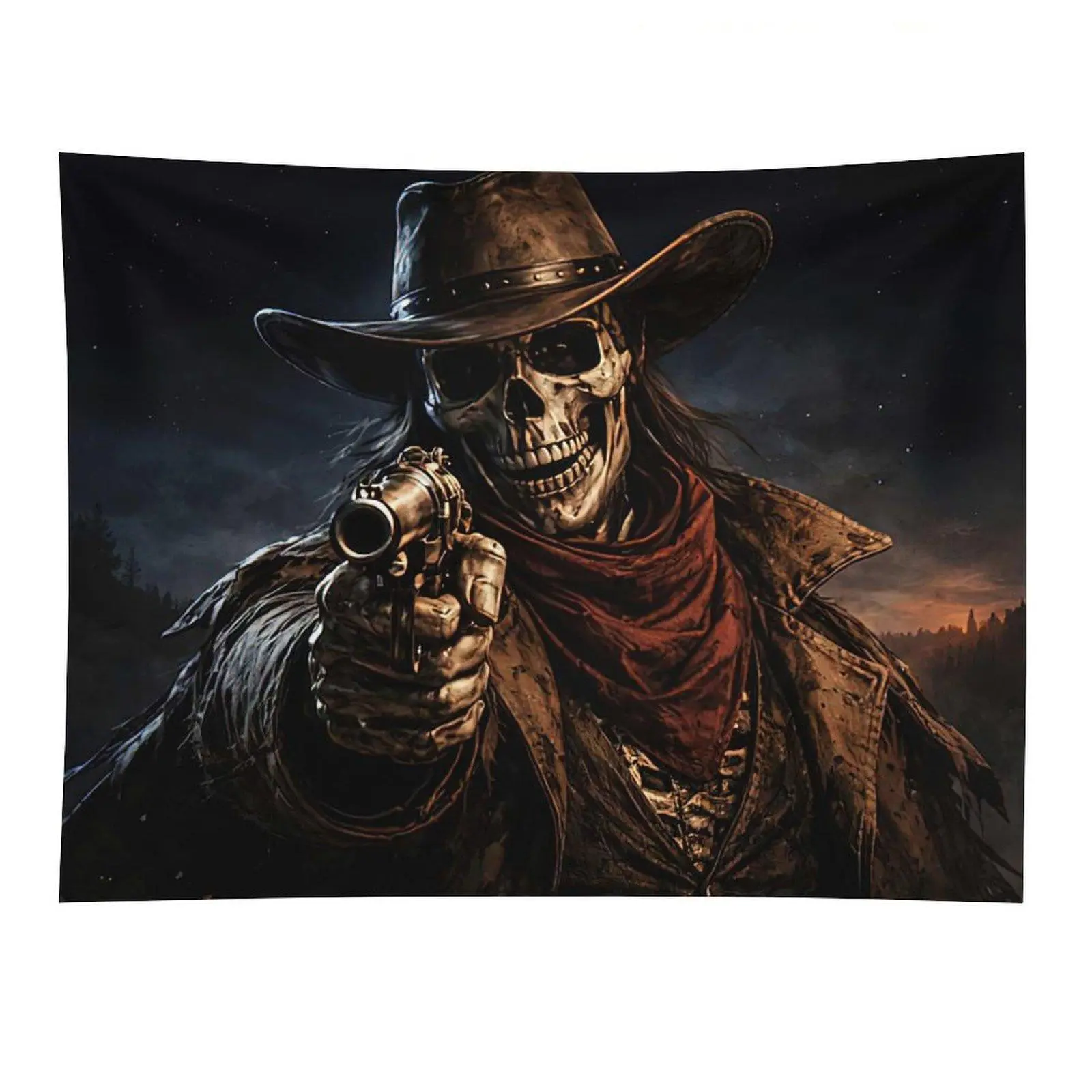 Skeleton Cowboy Outlaw Tapestry Dark Western Wall Hanging Decor