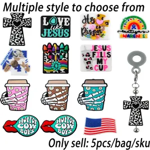 5pcs New Silicone Focal Beads Creative DIY Bead Accessories, DIY Beading Accessories, Featuring Cross Jesus Cup and Other Shapes Perfect for Crafting Fun Beaded Pens Necklaces Bracelets and other Beads&Bead Assortment