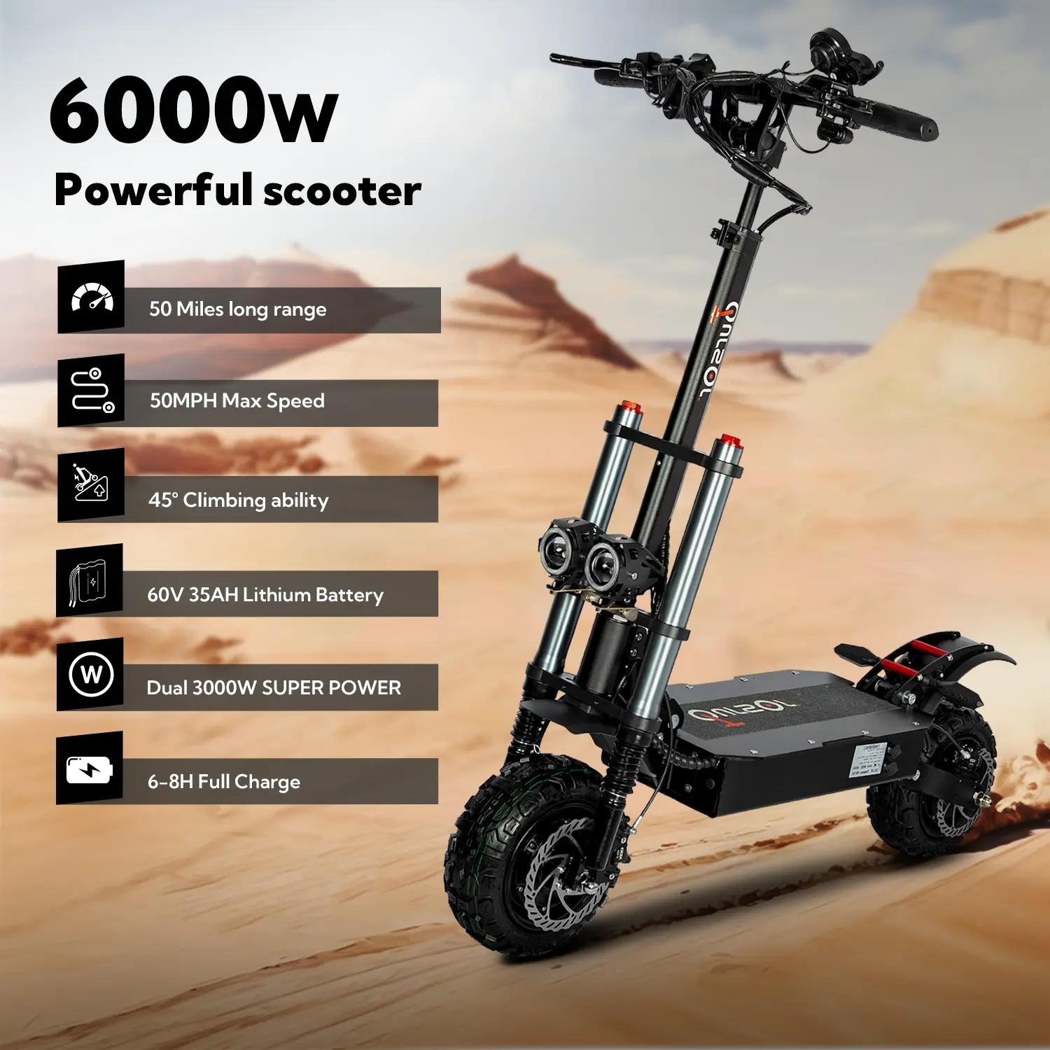 J30MAX 6000W 60V 40Ah Dual-Motor Folding Motorized Scooter, 11-in Off-Road Tires, Removable Seat, Portable Scooters for Rugged Terrain (6 Months Warranty, Yes to Outdoor Sports & Fitness Use)
