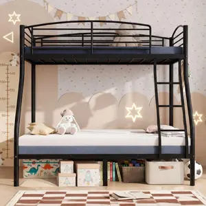 Twin Over Full Metal Bunk Bed – Heavy Duty Space-Saving Bunk Bed with Ladder & Guardrail, Smooth Rounded Edges, Ideal for Dorms, Small Bedrooms, Kids Rooms - Black