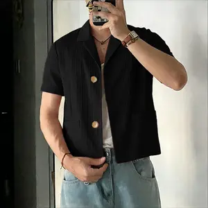 INCERUN Spring Summer Men's Korean Clean Fit Cropped Blazer Date Night Boxy Short Sleeve Shirt