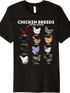 Men's & Women's Chicken Breeds of the World T-Shirt - Realistic Poultry Farm Chart with All Chicken Breeds Chart - Heavyweight Pure Tee for Poultry Farmers, Breeders & Chicken Lovers - Retro Style Casual Shirt