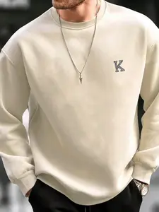 Men's Plus Size Casual Knitwear Sweatshirt Round Neck Long Sleeve Knitted Fabric Slightly Elastic with Print Details