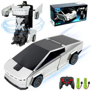 Remote Control Cyber Truck Toy for Boys, 2.4GHz RC Transform Pickup Cars Robot Toy, 1:18 Scale One-Button Deformation 360°Rotation with Lights, Gifts for Boys Age 3 4 5 6 7 8 9 10 11 12