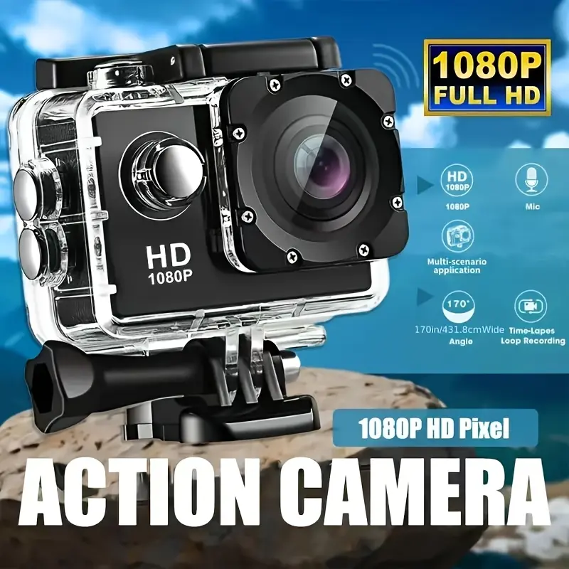 1080P HD Sports Camera with 140° Wide-Angle Lens, 2.0-Inch LCD Screen – Ultra High-Definition Recording, Auto Exposure, Fisheye Lens, Battery/USB Powered, MP4 Format – Perfect for Outdoor Sports and Suitable for Everyone. Automatic Compact