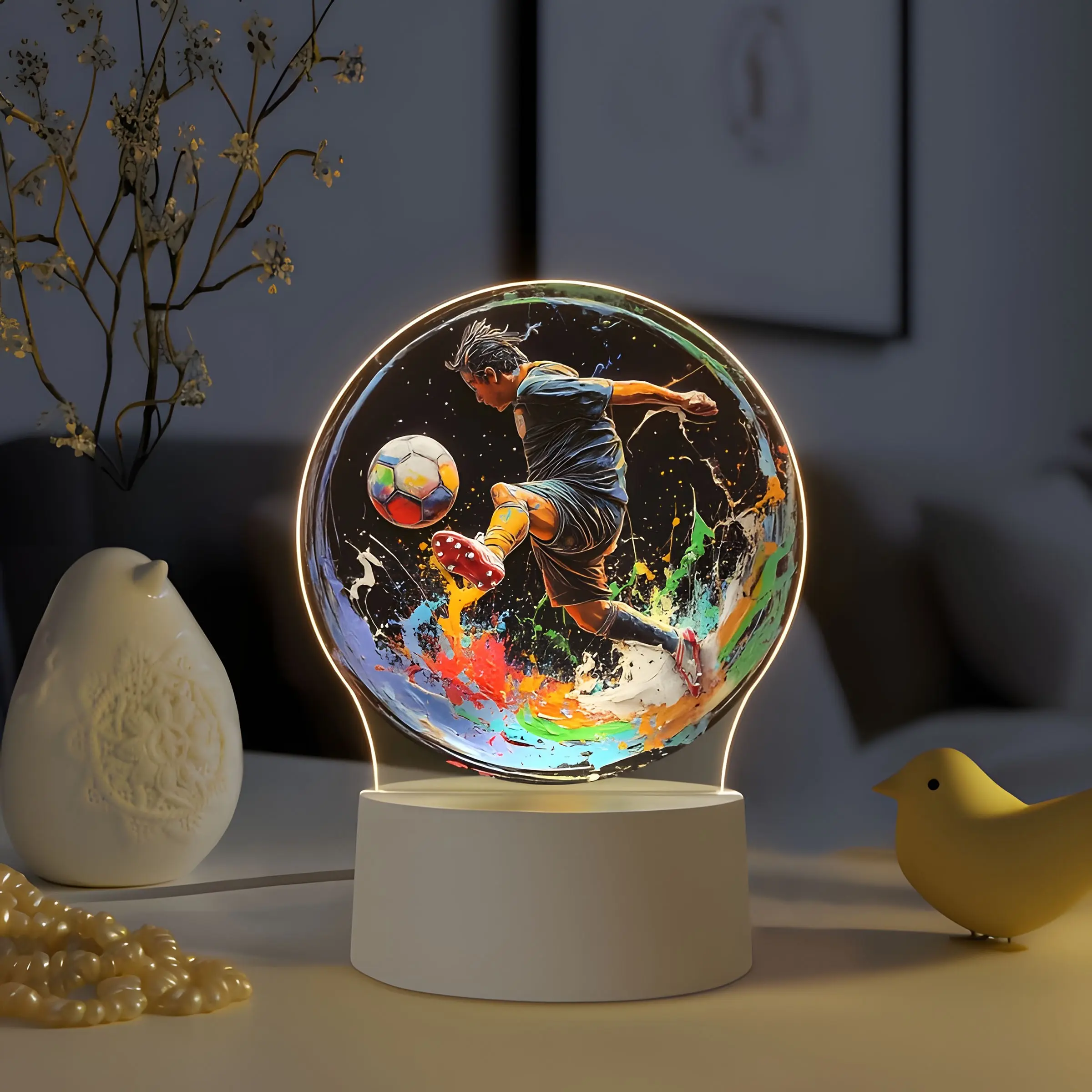 LED Football Theme Night Light, Soft Glow Bedside Lamp, Perfect Gift for Soccer Fans, Room Decorative Nightlight, Plastic Enclosure