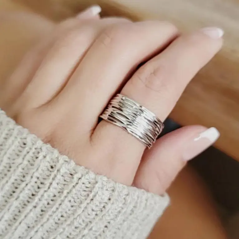 Sterling Silver Chunky Wide Band Ring, Unisex sterling silver ring, 925 stamped ring