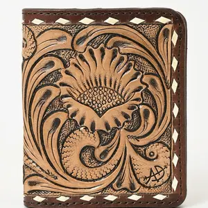 American Darling Leather Wallet with Intricate Floral Embossing and Diamond Cut Edges