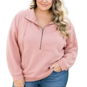 Women Plus Size Oversized weatshirts Half Zip Pullover Casual Long Sleeve Sweater Dressy Tops with Pocket XL-5XL Kangaroo
